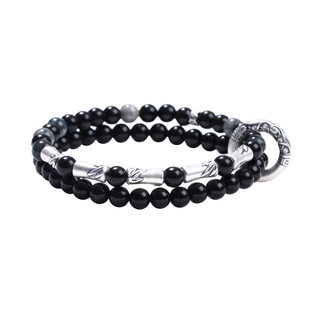 999纯银黑曜石上岸竹节手串男士手链男款七夕情人节礼物赠送男友