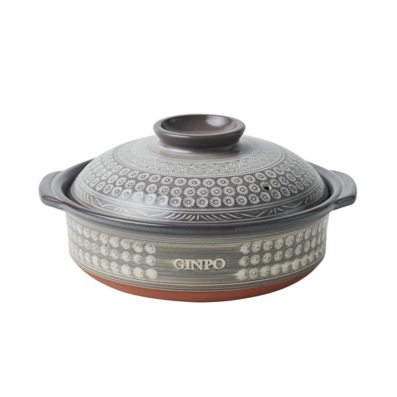 Ginpo日本进口陶瓷砂锅万古烧华纹三岛土锅燃气煲汤家用浅口炖锅