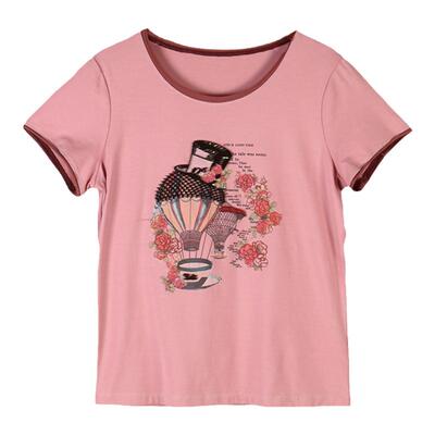 夏装欧之琴印花显瘦纯棉T恤短袖