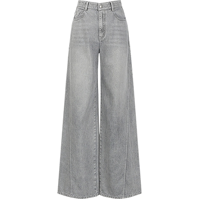 KBNE灰色微喇牛仔裤女宽松直筒裤2025秋季新款气质休闲牛仔长裤子