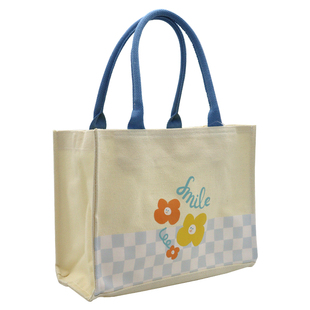 韩系小清新大容量托特帆布包硬底立体带拉链 外出手提通勤包不塌