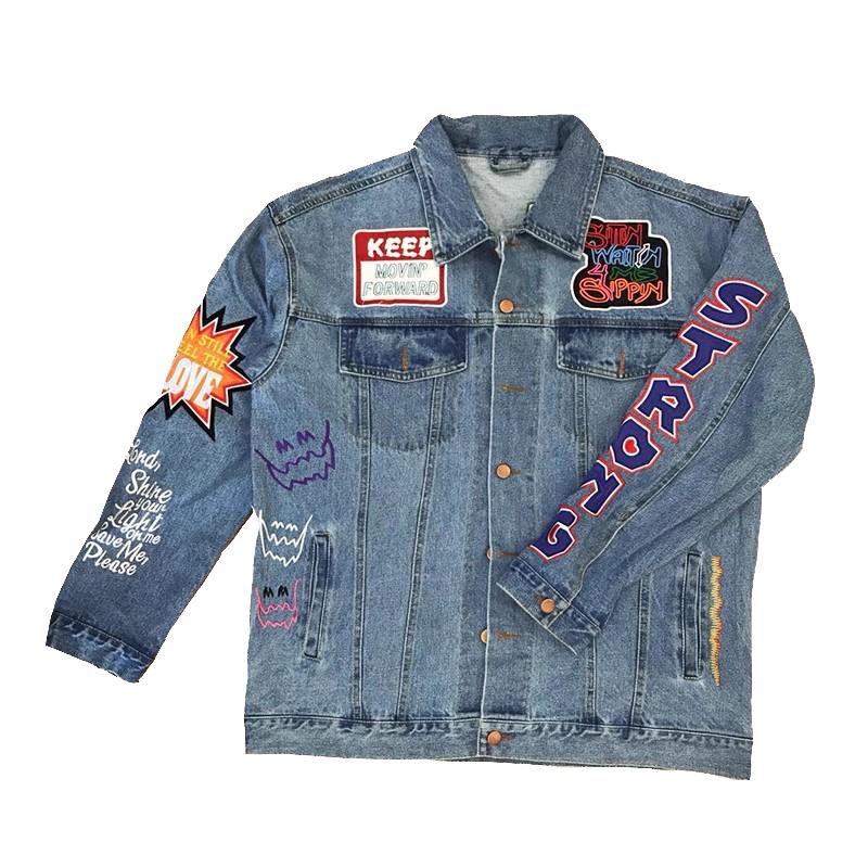 Kanye Kids See Ghosts Denim Jacket 重工艺刺绣牛仔夹克外套