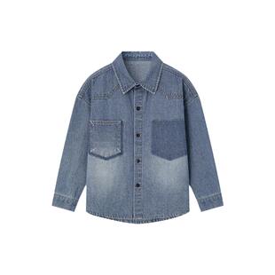 多多家男童牛仔衬衫春秋季2026新款刺绣儿童衬衣外套中大童春装潮