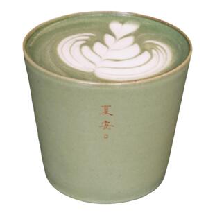 春辰抹茶绿猪口杯景德镇手作陶瓷拿铁拉花手握咖啡杯创意书法礼物