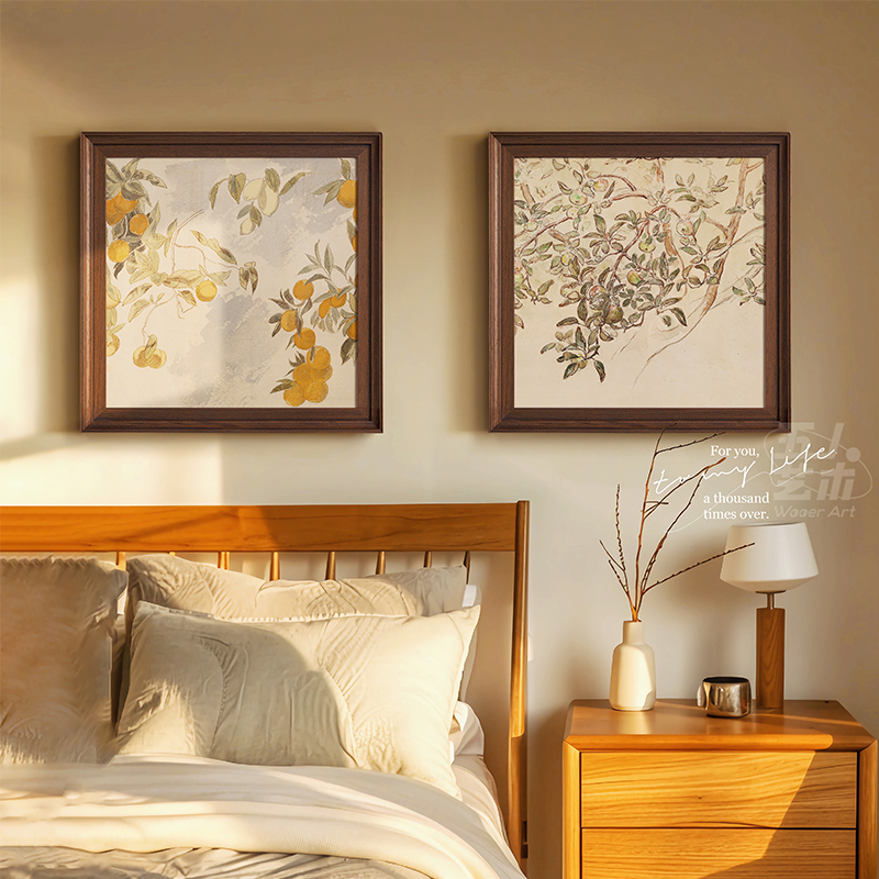 中古风卧室床头组合装饰画法式复古玄关斗柜挂画餐厅宋代美学壁画