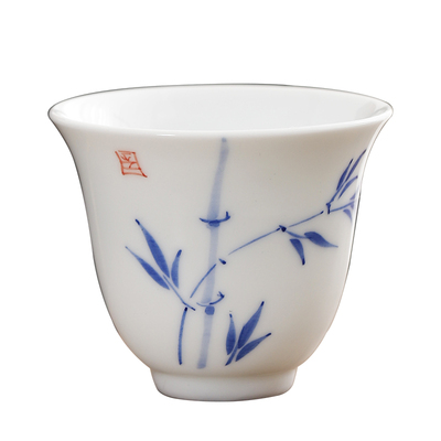 羊脂玉瓷手绘茶杯主人杯梅兰竹菊