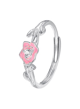 S925银玫瑰花夜光滴胶戒指