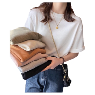 超火cec半袖T恤女夏装2026新款宽松显瘦百搭华夫格闺蜜装上衣半袖