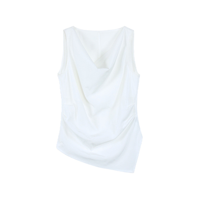 pusumede【现货7.5折】假日报刊 荡领褶皱吊带背心女小衫无袖上衣