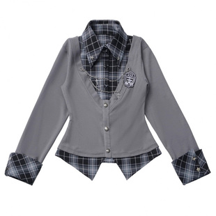 pinksavior【失序札记】学院卷边加绒衬衫格纹收腰针织工字褶半裙