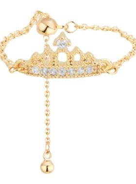 莫桑石微镶皇冠链条戒指