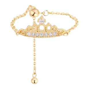 AU750黄金莫桑石微镶皇冠链条戒指18k金抽拉式指环纯银时尚精致女