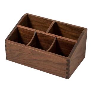 黑胡桃木桌面电视遥控器收纳盒客厅茶几木质杂物整理盒实木笔筒