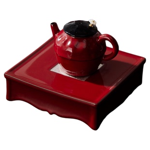 盈德堂故宫红功夫茶具中国红崇山复古储水壶承溜银干泡盘茶承茶台