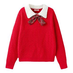 巴拉巴拉女童毛衣红色上衣洋气儿童针织衫新年过年衣服秋冬款童装