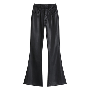 加绒皮裤女微喇裤冬季2025新款高腰显瘦垂感加厚休闲加长喇叭裤子