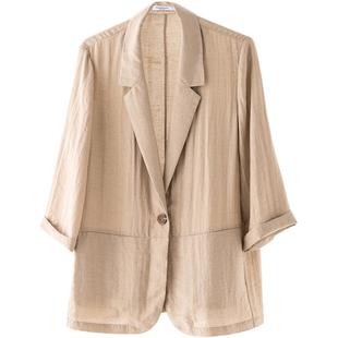 亚麻小西装西服外套女2026新款休闲轻薄款夏季职业通勤气质卡其色