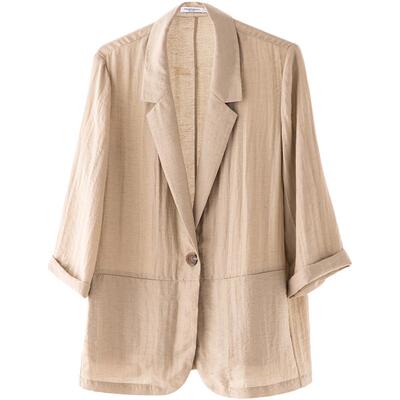 CR卡其色亚麻七分袖西装外套薄款