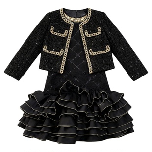 高级感女童连衣裙秋季2025新款儿童洋气外套小香风公主裙两件套装