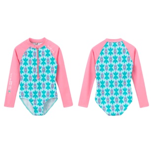 女童泳衣2026新款儿童连体泳装防晒速干印花长袖训练竞速游泳衣