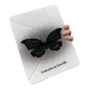 复古晕染黑色蝴蝶苹果平板保护套适用iPadPro2024新款Y形折叠iPad6/5带笔槽10.9/11寸mini6/5女12.9寸保护壳