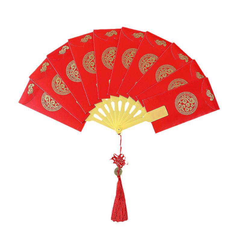 拜年压岁抖音同款金铂喜扇子红包
