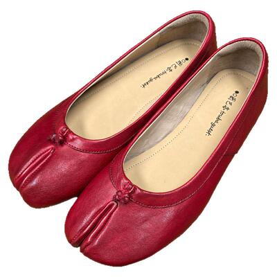 红色软皮瓢鞋图巴客分趾