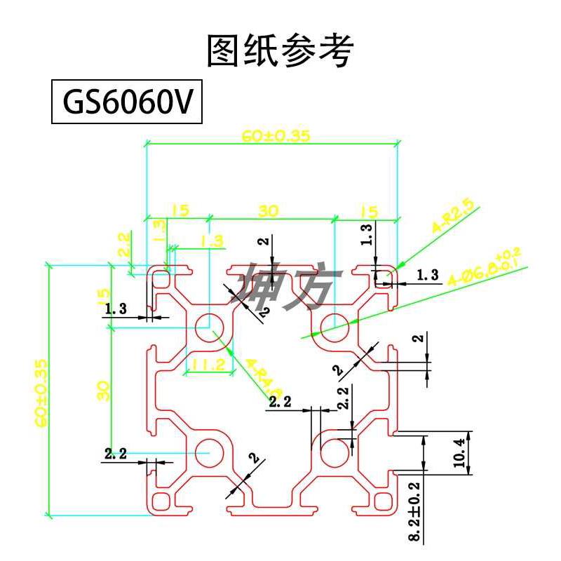 框架工业铝型材欧标6060边框60*60铝材护罩60×60单/双槽铝材