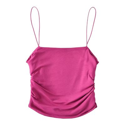 辣妹性感细肩带褶皱吊带背心