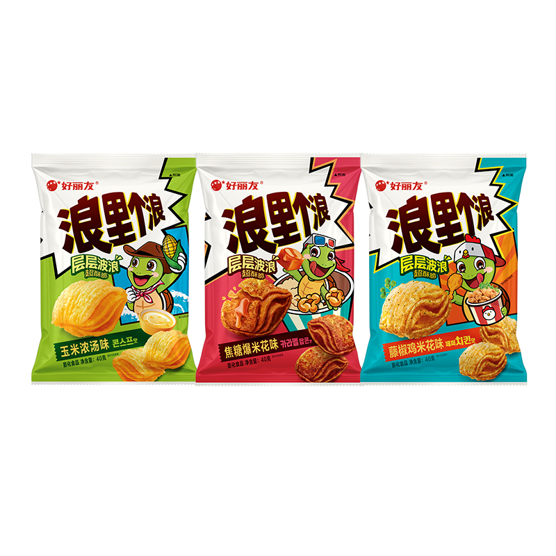 好丽友浪里个浪四层脆玉米浓汤味薯片40g*5包休闲玉米酥膨化零食