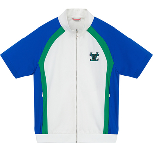 BM美式高街短袖夹克外套男2025新款撞色拼接立领男士休闲上衣夏季