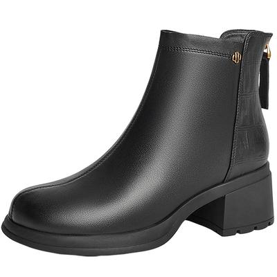 森达时装靴女冬款商场同款粗跟显高简约绒里保暖短靴4PQ40DD4