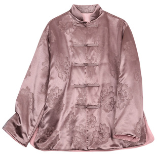 菲伊唐重磅真丝红云纱冬棉衣女上衣冬新中式复古改良夹棉服外套女