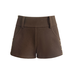 UNIFREEPLUS大码棕色毛呢短裤秋冬复古新款休闲直筒百搭包臀热裤