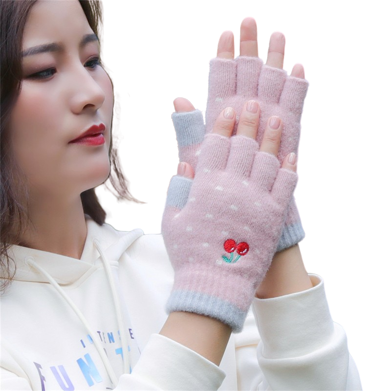 秋冬季半指手套小樱桃女