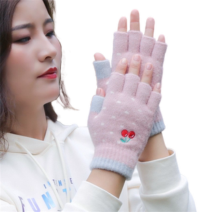 半指手套女秋冬季韩版简约保暖防寒针织毛线手套学生写字工作露指