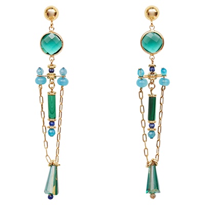 小夜曲工坊 雨林系列 Liana 琅然 森林绿 天然玉石 长串珠耳环