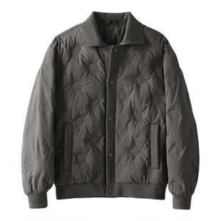 LUUD 暗纹肌理白鸭绒圆形压纹羽绒服男冬轻盈保暖针织拼接款外套