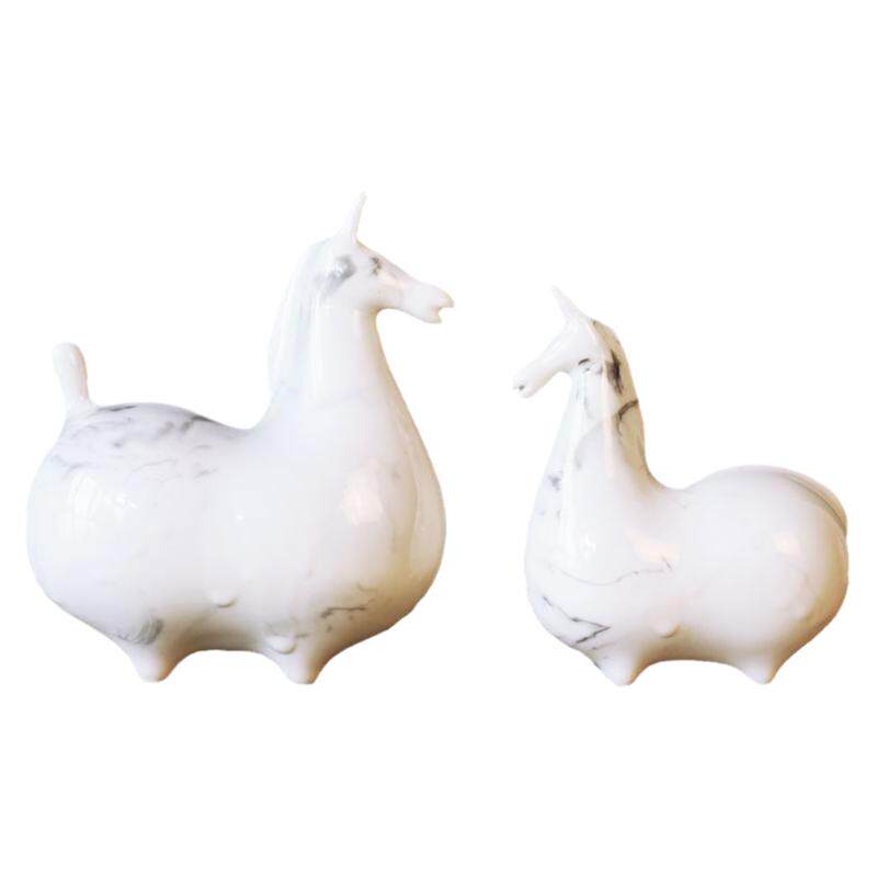 简约陶瓷对马摆件茶室工艺品