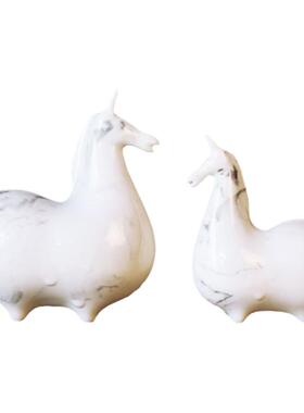 简约陶瓷对马摆件茶室工艺品
