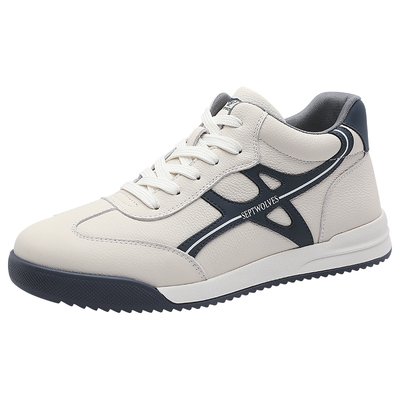 男士白色厚底休闲鞋真皮中帮板鞋