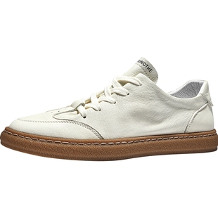 HauttonJeans男鞋春季款真皮板鞋男透气软底休闲皮鞋男薄款小白鞋