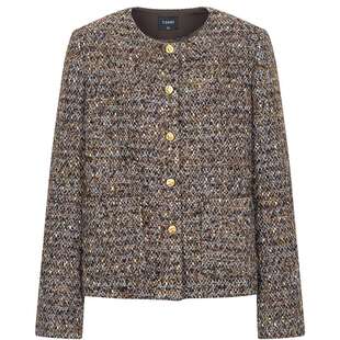 衣香丽影小香风外套女2026春装新款粗花呢咖色小个子羊毛短款上衣