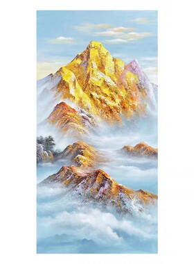 日照金山纯手绘油画现代轻奢挂画客厅玄关走廊立体肌理风景装饰画