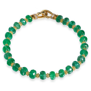若华珠宝清泉=赞比亚祖母绿宝石手链女18K金彩宝手串手饰礼物定制