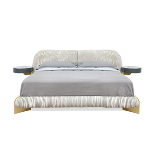 意式cornelio主卧布艺床设计师床创意条纹靠背床现代极简CC双人床