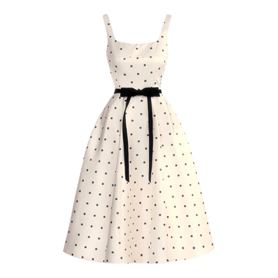 法式复古波点收腰A字礼服连衣裙