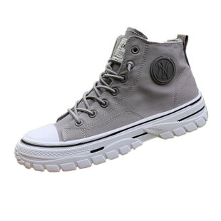 春秋季高帮帆布鞋男厚底增高男士休闲鞋子男厚底潮鞋高邦板鞋男鞋