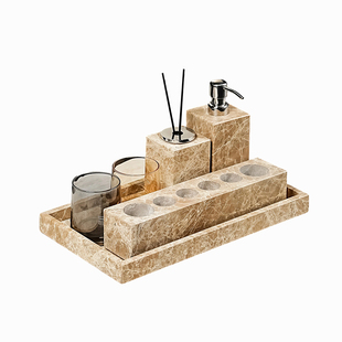 轻奢大理石牙刷架乳液瓶收纳套装家用卫生间双人牙具漱口杯置物架