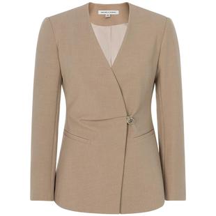 【折扣】INSPIRE STORIES 女士感高级无领西装驼色一粒扣西服外套